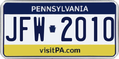 PA license plate JFW2010