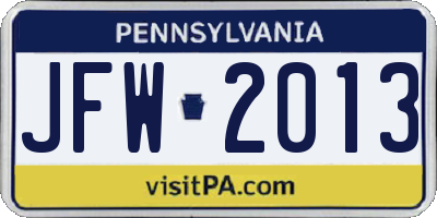 PA license plate JFW2013