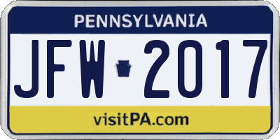 PA license plate JFW2017