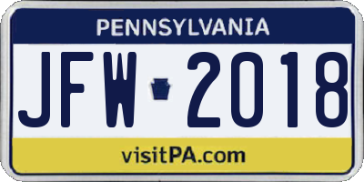 PA license plate JFW2018