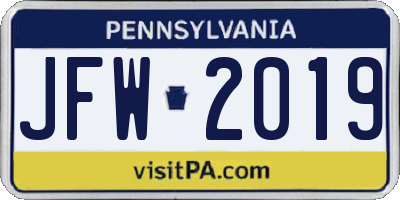 PA license plate JFW2019