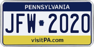 PA license plate JFW2020