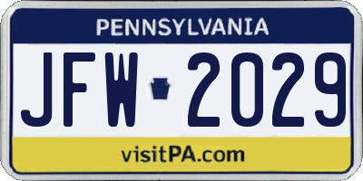 PA license plate JFW2029