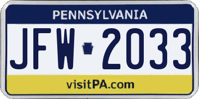 PA license plate JFW2033