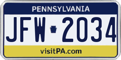 PA license plate JFW2034
