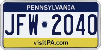 PA license plate JFW2040