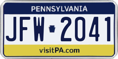 PA license plate JFW2041