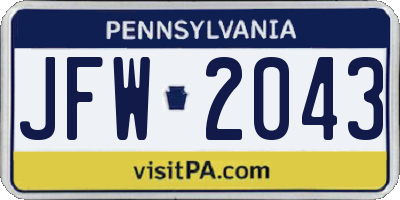 PA license plate JFW2043