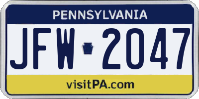 PA license plate JFW2047