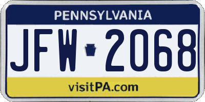 PA license plate JFW2068