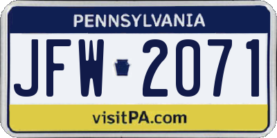 PA license plate JFW2071