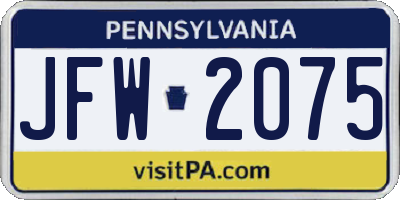 PA license plate JFW2075