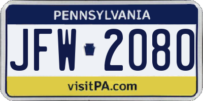PA license plate JFW2080