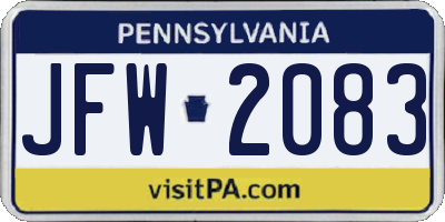 PA license plate JFW2083