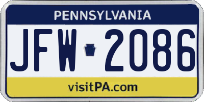 PA license plate JFW2086
