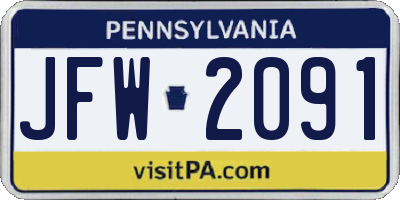 PA license plate JFW2091