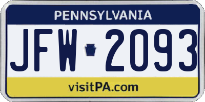 PA license plate JFW2093
