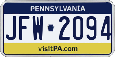 PA license plate JFW2094
