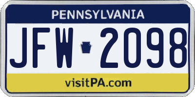 PA license plate JFW2098