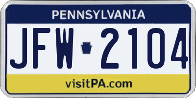 PA license plate JFW2104