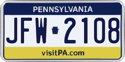 PA license plate JFW2108