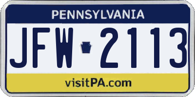 PA license plate JFW2113