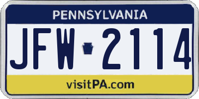 PA license plate JFW2114