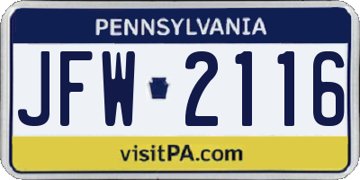 PA license plate JFW2116