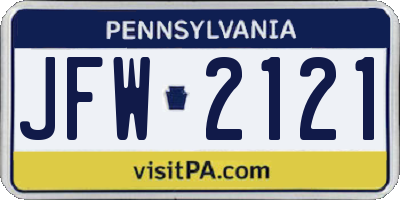 PA license plate JFW2121