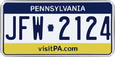 PA license plate JFW2124
