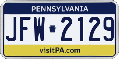 PA license plate JFW2129