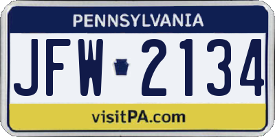 PA license plate JFW2134