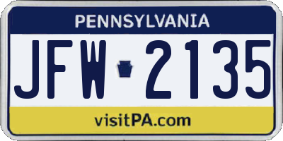 PA license plate JFW2135