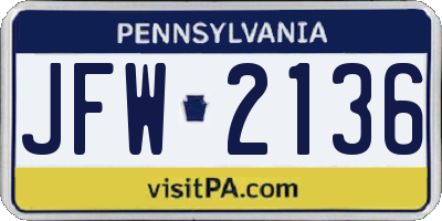 PA license plate JFW2136