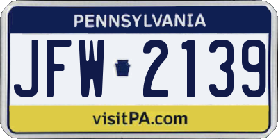 PA license plate JFW2139