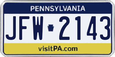PA license plate JFW2143