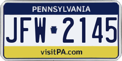 PA license plate JFW2145