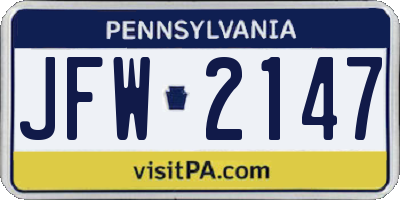 PA license plate JFW2147