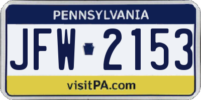 PA license plate JFW2153