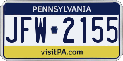 PA license plate JFW2155