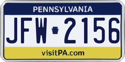PA license plate JFW2156