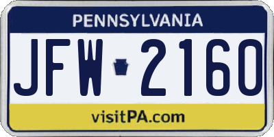 PA license plate JFW2160