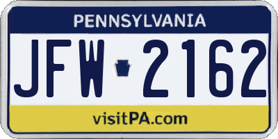 PA license plate JFW2162