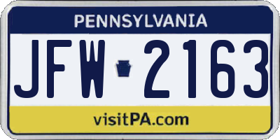 PA license plate JFW2163