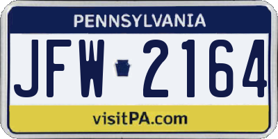 PA license plate JFW2164