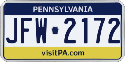 PA license plate JFW2172