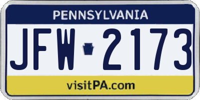 PA license plate JFW2173