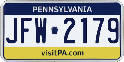 PA license plate JFW2179