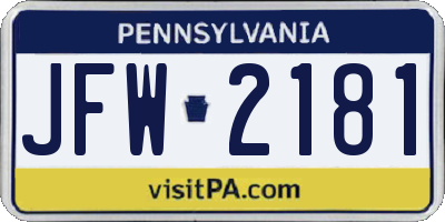 PA license plate JFW2181