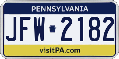 PA license plate JFW2182
